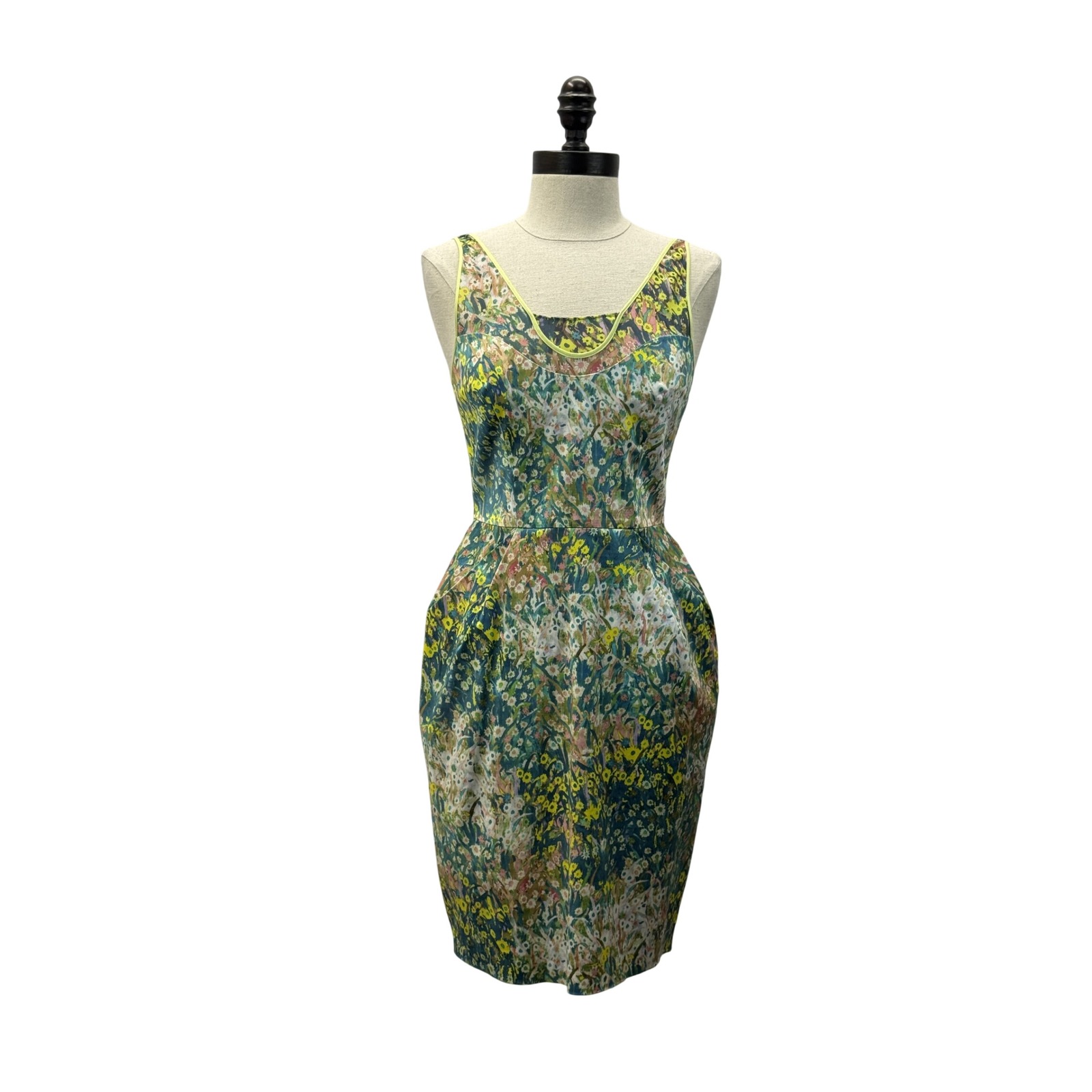O'2nd Sheath Dress Womens 4 Green New Floral Barneys New York Scoop Neck Tulip